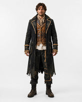 Men’s black pirate costume coat for Halloween cosplay and gothic events