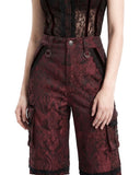 Red goth women cargo pants pocket lace detail closeup