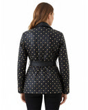 Black Leather Blazer with Gold Studded Accents