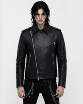 Black Leather Zipper Biker Jacket