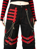 Women's Gothic Cargo Pants – Black Red Punk Wide Leg Pants
