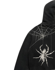 Unisex Gothic Spider Hoodie – Black Web Streetwear Sweatshirt