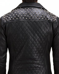 Black Studded Cowhide Motorcycle Jacket