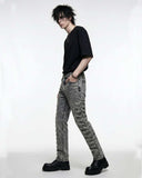 Men distressed grey skinny denim jeans with acid wash and ripped detailing