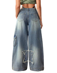 Pentagram Patch Baggy Jeans – Women’s Streetwear