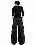 Black grunge cargo pants with oversized pockets back view