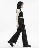 GENEMA Women's Gothic Wide Leg Cargo Pants with chains and side zippers, edgy streetwear style