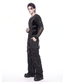 Side view of baggy cargo pants mens with pant chains and buckle straps