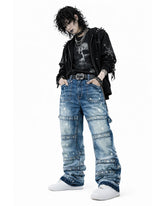 Men's Distressed Patchwork Denim Jeans