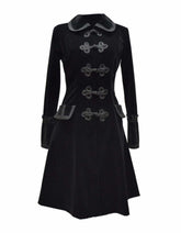 Women's Black Velvet Gothic Coat with Victorian-inspired buttons and tailored fit