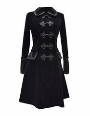 Women's Black Velvet Gothic Coat with Victorian-inspired buttons and tailored fit
