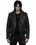 Black spiked studded leather jacket with classic biker design and rebellious style