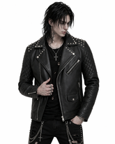 Black Studded Cowhide Motorcycle Jacket