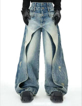 Layered Distressed Blue Jeans