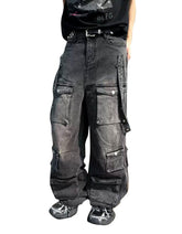 Multi-Pocket Strapped Man's Cargo Jeans