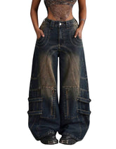 Women's Loose Fit Baggy Jeans – Button Pocket & Zipper Embellished