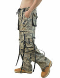 Trippprs Camo Cargo Pockets baggy pants in military camo with multiple functional pockets and black straps.