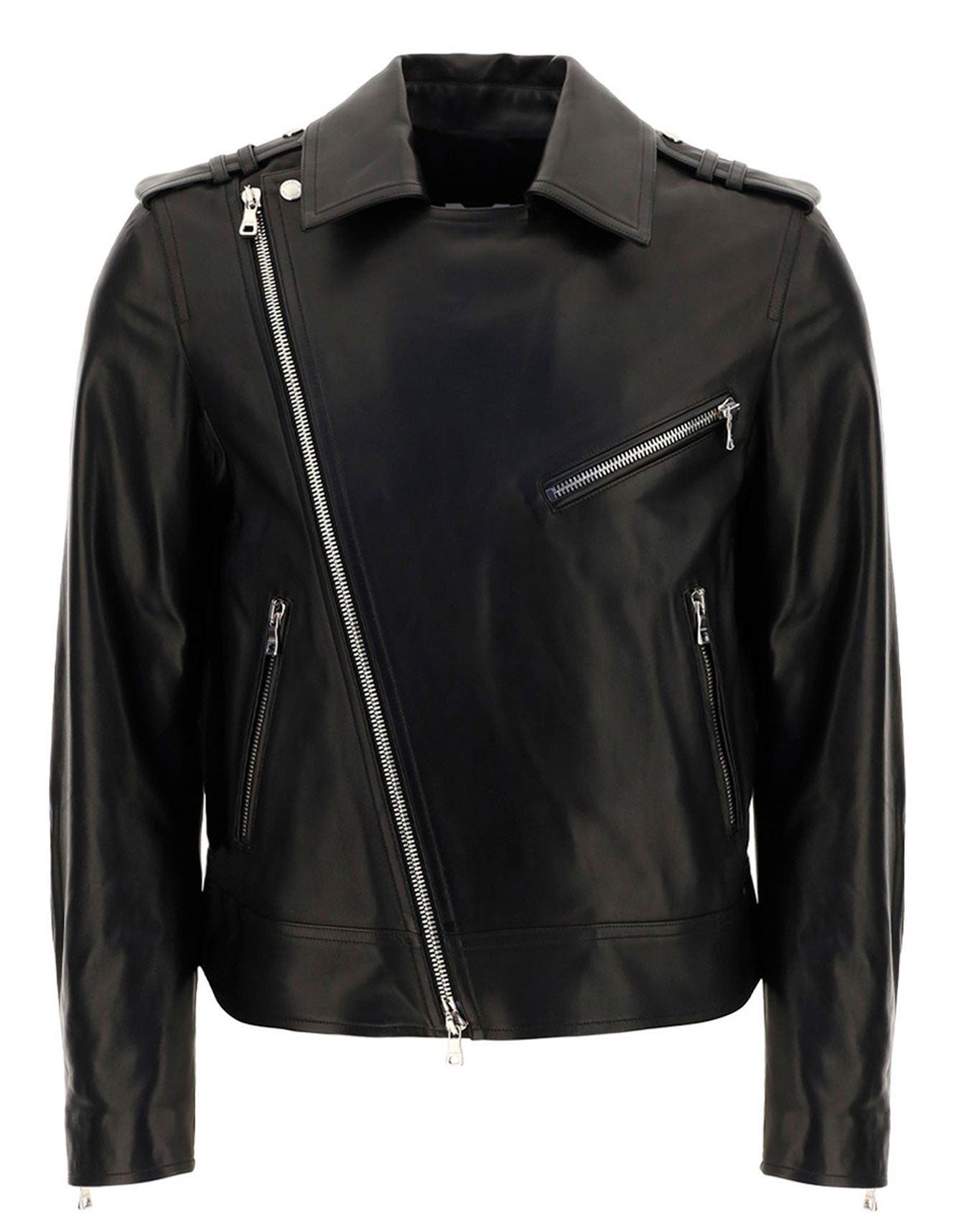 Men's Black Leather Biker Jacket -  -  - Trippprs