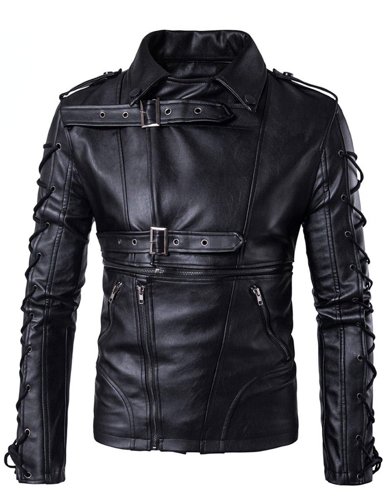 Men's Genuine Leather Biker Jacket Black -  -  - Trippprs