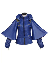 Blue Leather Cape Jacket with studded detailing and adjustable belt
