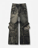 Zipper & Removable Pocket Work Jeans