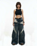 Personsoul Armor Raw Edge Jeans with armored silhouette and raw edge design for high-concept streetwear