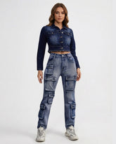 Women’s Cotton Blend Multi-Pocket Cargo Jeans