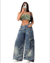 Pentagram Patch Baggy Jeans – Women’s Streetwear