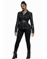 Leather Fitted Jacket Women Punk Leather Jacket Womens with Belt Design