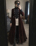 Wine red gothic velvet women's double-breasted tailcoat jacket with Victorian lapels