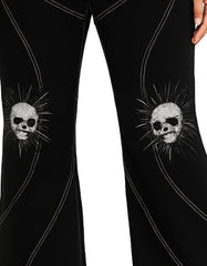 Black Gothic Skull Flare Jeans for Women