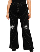 Black Gothic Skull Flare Jeans for Women