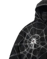 Unisex Gothic Spider Web Hoodie – Black Streetwear Pullover