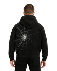 Unisex Gothic Spider Web Hoodie – Black Streetwear Pullover
