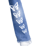 Trippprs Women Heart Print distressed wide leg jeans with heart and butterfly graphics