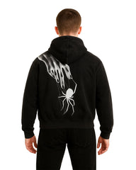 Unisex Gothic Spider Hoodie – Black Pullover with Hand & Spider Print