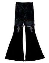 ROMWE Goth Velvet & Mesh Chain Pants – Cross Embroidery Women’s Trousers