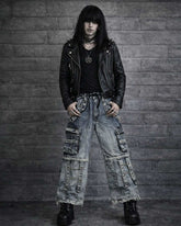 Men's Y2K cargo pants with straps in gothic baggy streetwear style