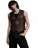 Brown Star Studded Leather Vest with Gothic Western Studwork by TRIPPPRS