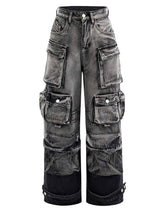 Men Fashion Tie-Dye Wide-Leg Cargo Jeans Y2K Denim Pants