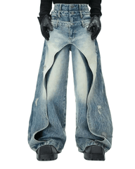 Layered Distressed Blue Jeans