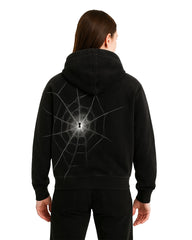 Unisex Gothic Spider Web Hoodie – Black Streetwear Pullover