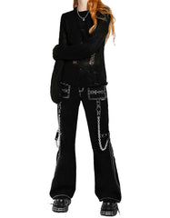 Modern Gothic wide leg night pants with white stitch edging and gothic style