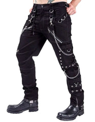 Men’s Gothic Punk Cargo Pants with zippered pockets and wide-leg streetwear style