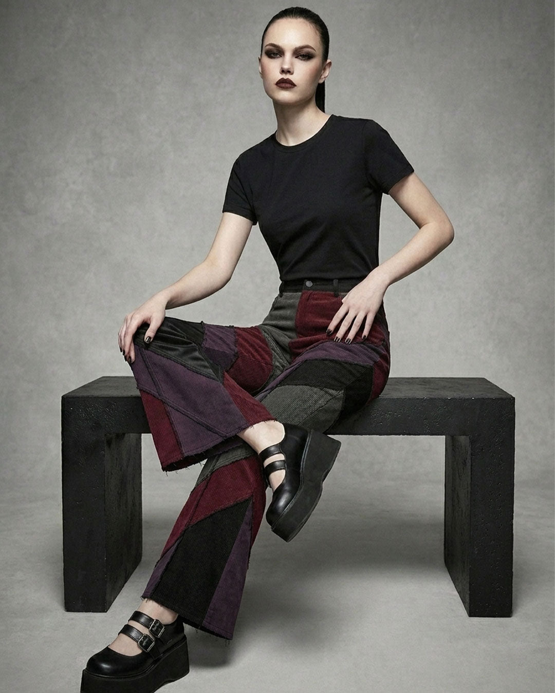 Women's Gothic Patchwork Flare Pants – Alternative Bell Bottom Trousers