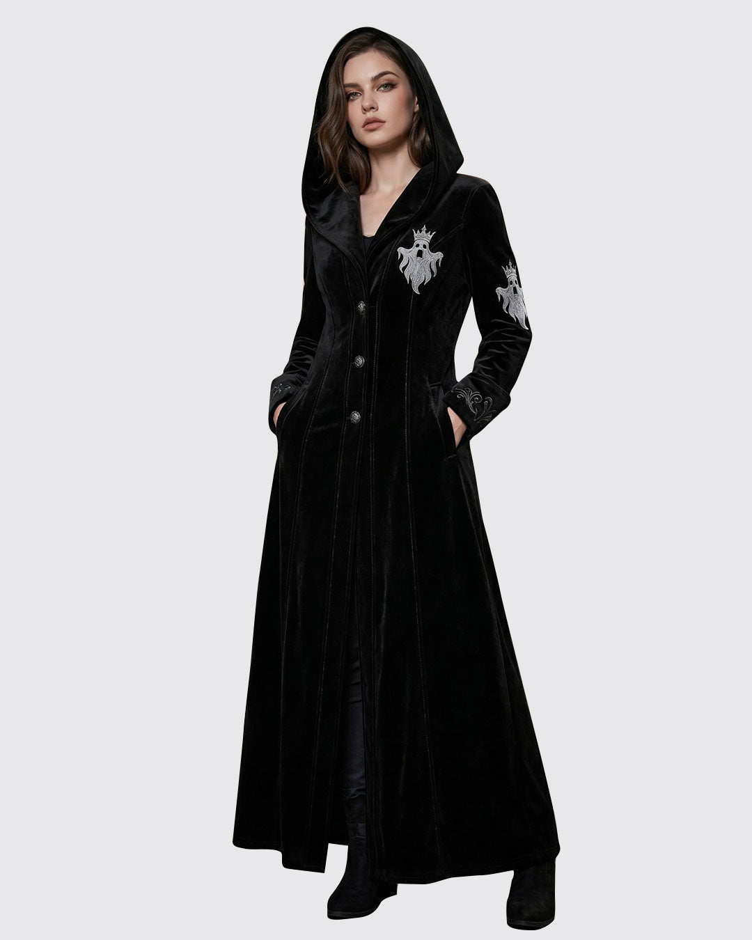 Women Scary Halloween Costume Gothic Hooded Velvet Coat
