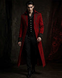 Men’s maroon velvet gothic tailcoat with Victorian design for gothic fashion lovers
