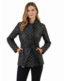 Black Leather Blazer with Gold Studded Accents