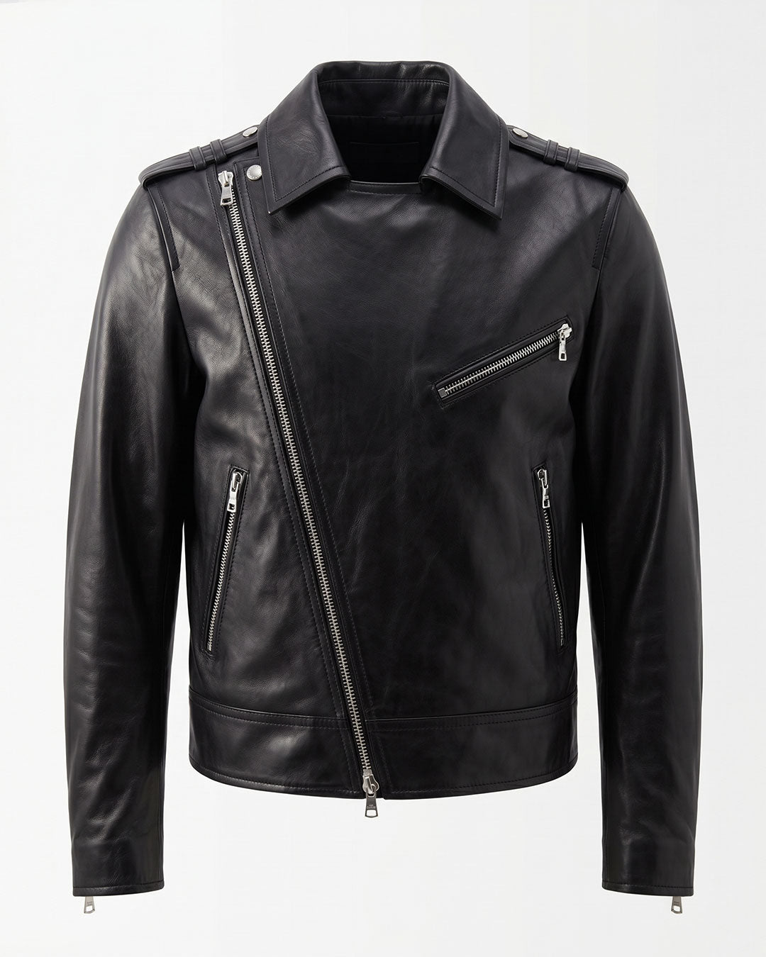 Black Leather Zipper Biker Jacket