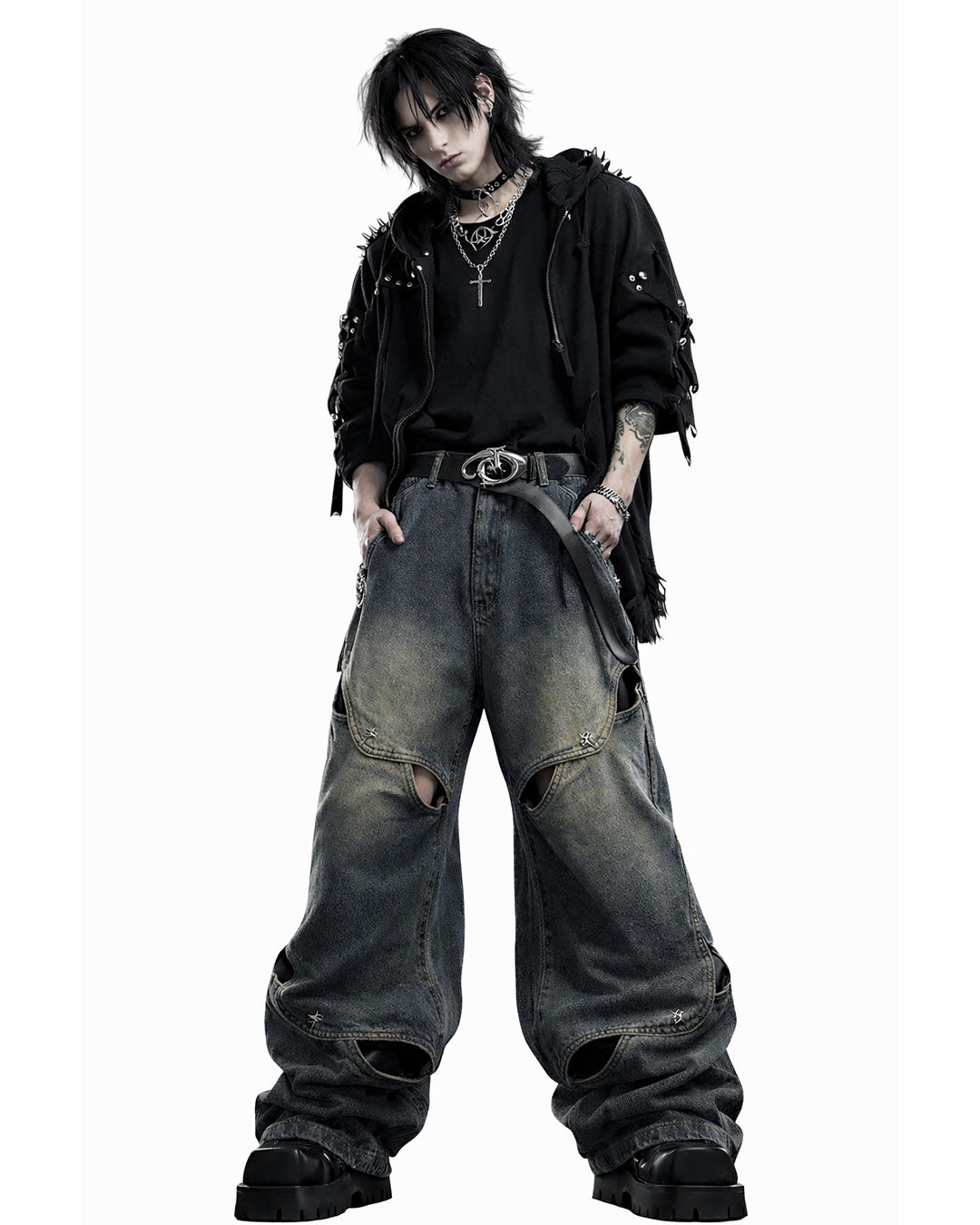 Oversized Distressed Wide Leg Denim Jeans